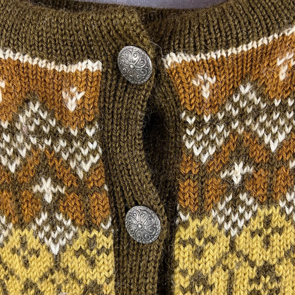 O. Allers Nilssen Wool Cardigan Women XS Cream Olive Fair Isle Norway *See Desc* - Picture 2 of 7